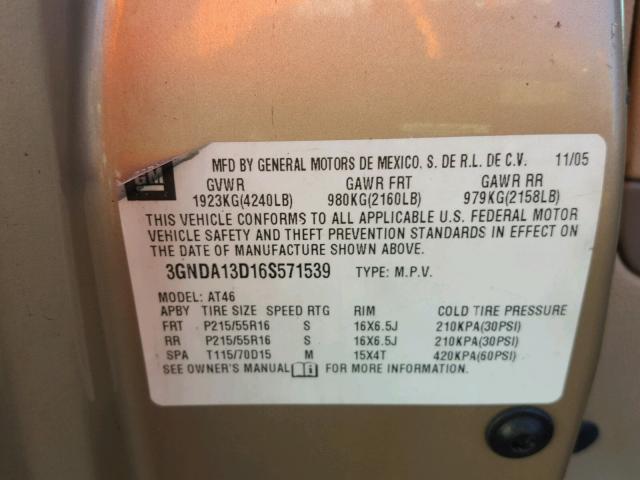 3GNDA13D16S571539 - 2006 CHEVROLET HHR LS GOLD photo 10