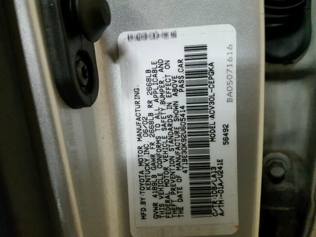 4T1BE30K92U605414 - 2002 TOYOTA CAMRY LE SILVER photo 10