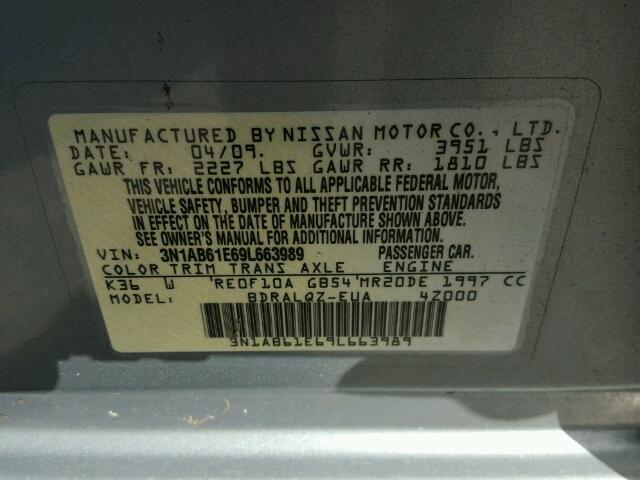 3N1AB61E69L663989 - 2009 NISSAN SENTRA 2.0 GRAY photo 10