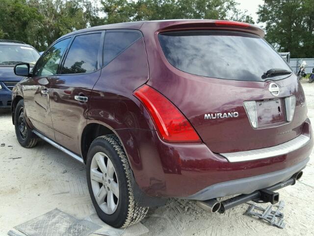 JN8AZ08T76W411950 - 2006 NISSAN MURANO SL BURGUNDY photo 3