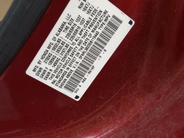 5FNRL38226B119443 - 2006 HONDA ODYSSEY LX RED photo 10