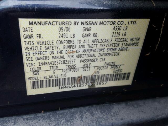 1N4BA41E57C825957 - 2007 NISSAN MAXIMA SE BLUE photo 10