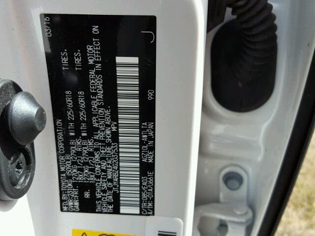 JTJYARBZ4G2037533 - 2016 LEXUS NX 200T WHITE photo 10