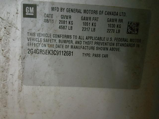 2G4GR5EK3C9112681 - 2012 BUICK REGAL BLACK photo 10