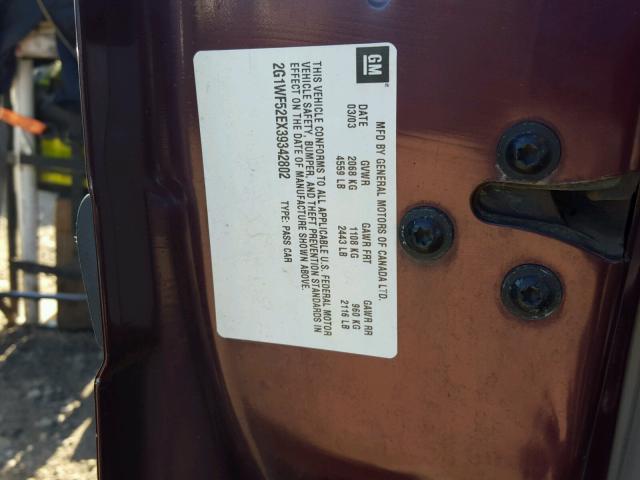 2G1WF52EX39342802 - 2003 CHEVROLET IMPALA PURPLE photo 10