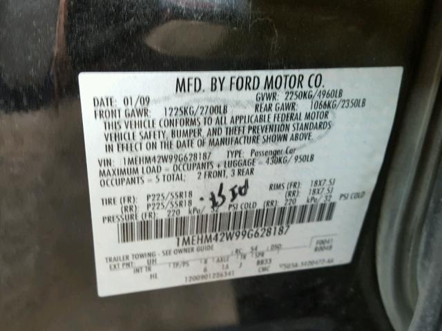 1MEHM42W99G628187 - 2009 MERCURY SABLE PREM BLACK photo 10