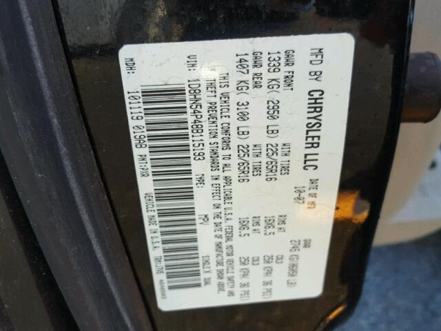 1D8HN54P48B115193 - 2008 DODGE GRAND CARA BLACK photo 10