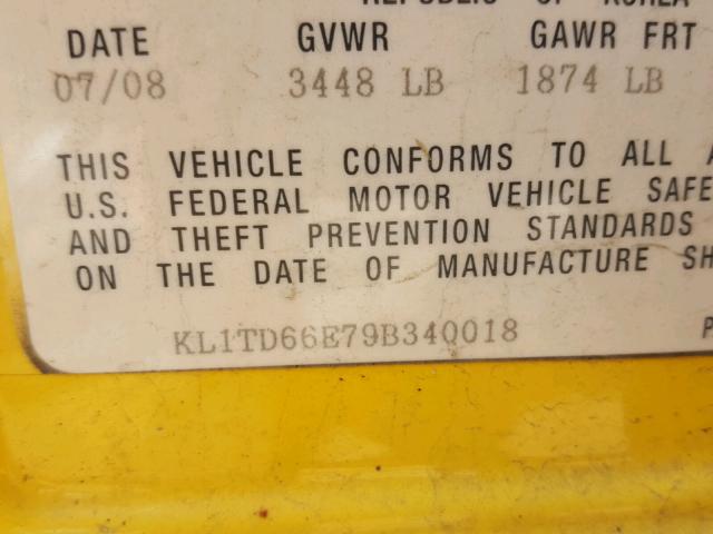 KL1TD66E79B340018 - 2009 CHEVROLET AVEO LS YELLOW photo 10