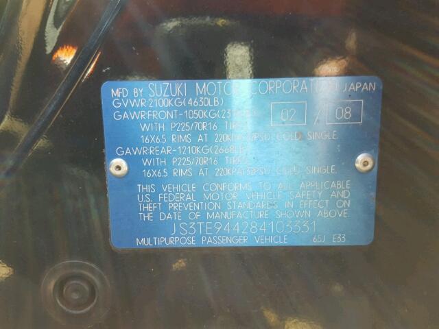 JS3TE944284103331 - 2008 SUZUKI GRAND VITA BLACK photo 10