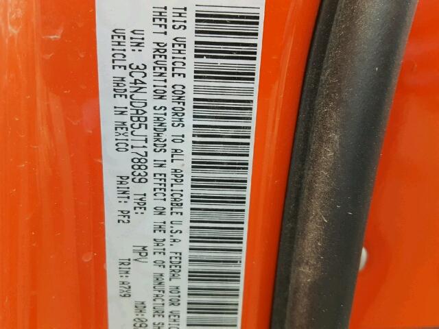 3C4NJDAB5JT178839 - 2018 JEEP COMPASS SP ORANGE photo 10