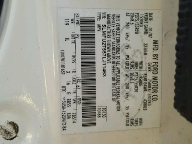 5LMFU27557LJ11463 - 2007 LINCOLN NAVIGATOR WHITE photo 10