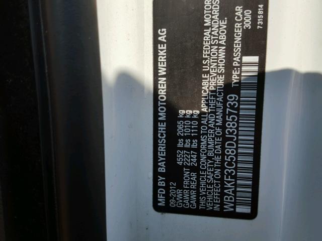 WBAKF3C58DJ385739 - 2013 BMW 328 WHITE photo 10