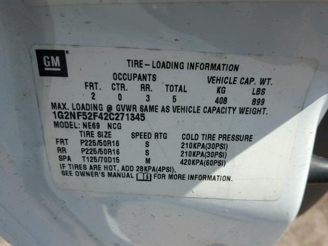 1G2NF52F42C271345 - 2002 PONTIAC GRAND AM S Ağ foto 10