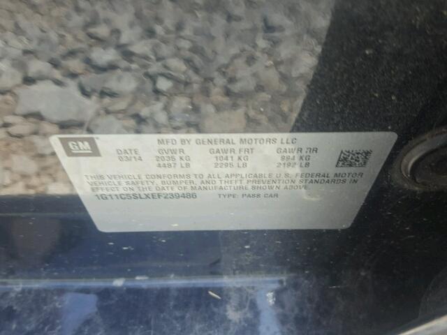 1G11C5SLXEF239486 - 2014 CHEVROLET MALIBU 1LT შავი ფოტო 10