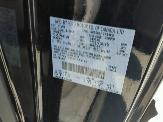 2FTRX17253CA63172 - 2003 FORD F150 BLACK photo 10