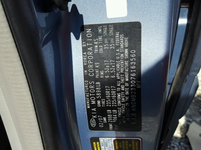 KNDMB233076163560 - 2007 KIA SEDONA EX BLUE photo 10