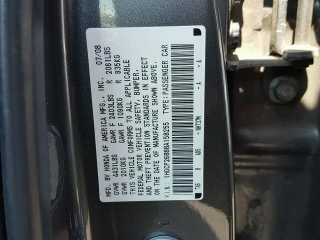 1HGCP26888A158255 - 2008 HONDA ACCORD EXL SILVER photo 10