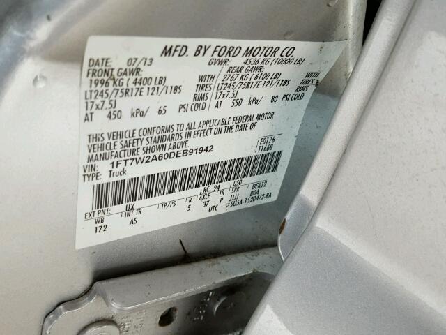 1FT7W2A60DEB91942 - 2013 FORD F250 SILVER photo 10