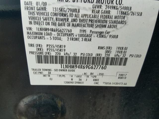 1LNHM94R69G627760 - 2009 LINCOLN MKS BLUE photo 10