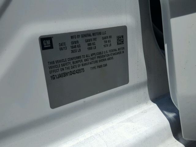 1G1JA6SH1D4242875 - 2013 CHEVROLET SONIC LS 白色 照片 10