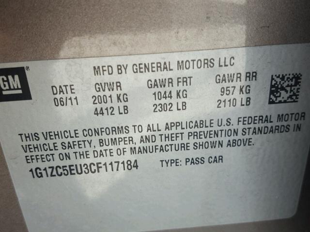 1G1ZC5EU3CF117184 - 2012 CHEVROLET MALIBU 1LT BROWN photo 10