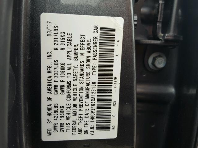 1HGCP2F66CA129196 - 2012 HONDA ACCORD GRAY photo 10