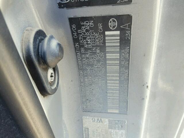 JTKDE177X60137539 - 2006 TOYOTA SCION TC 银色 照片 10