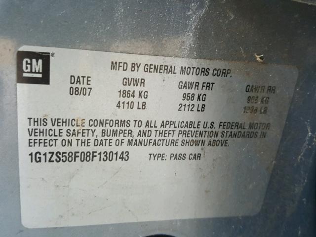 1G1ZS58F08F130143 - 2008 CHEVROLET MALIBU LS Mavi foto 10