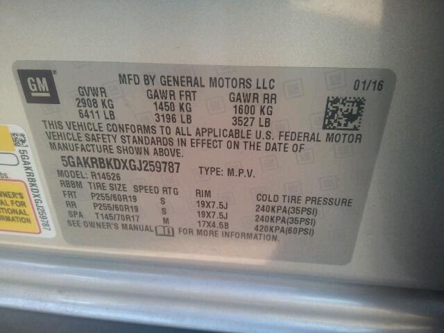 5GAKRBKDXGJ259787 - 2016 BUICK ENCLAVE ვერცხლისფერი ფოტო 10