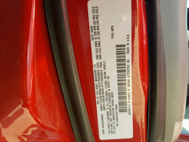 4S4BT62C357104809 - 2005 SUBARU BAJA SPORT RED photo 10