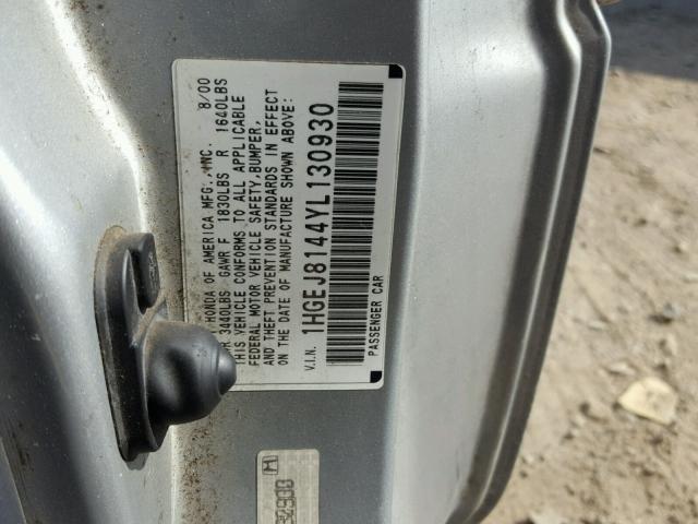 1HGEJ8144YL130930 - 2000 HONDA CIVIC EX SILVER photo 10