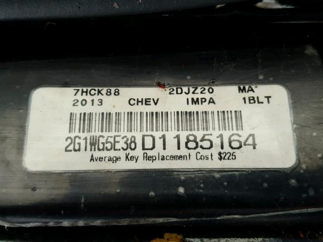 2G1WG5E38D1185164 - 2013 CHEVROLET IMPALA LT BLACK photo 10