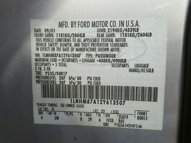 1LNHM87A12Y613507 - 2002 LINCOLN LS ვერცხლისფერი ფოტო 10