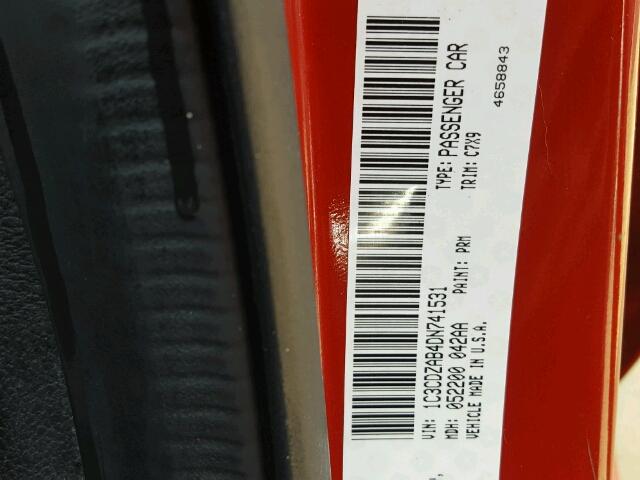1C3CDZAB4DN741531 - 2013 DODGE AVENGER SE RED photo 10