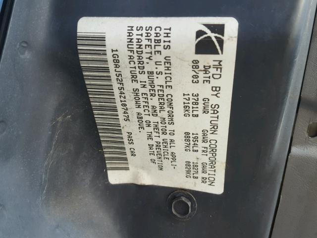 1G8AJ52F54Z107475 - 2004 SATURN ION LEVEL BLUE photo 10