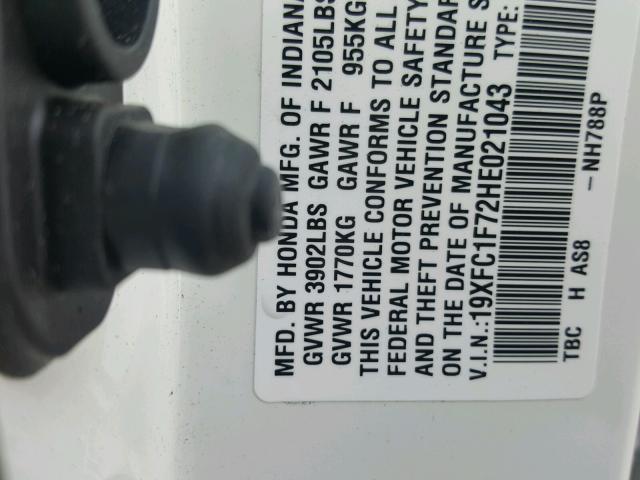 19XFC1F72HE021043 - 2017 HONDA CIVIC EXL 白色 照片 10