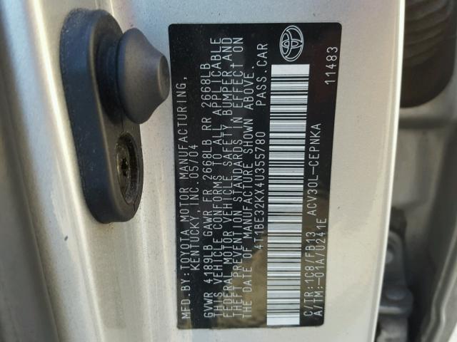 4T1BE32KX4U355780 - 2004 TOYOTA CAMRY LE SILVER photo 10