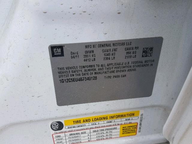 1G1ZC5EU4BF349128 - 2011 CHEVROLET MALIBU 1LT WHITE photo 10