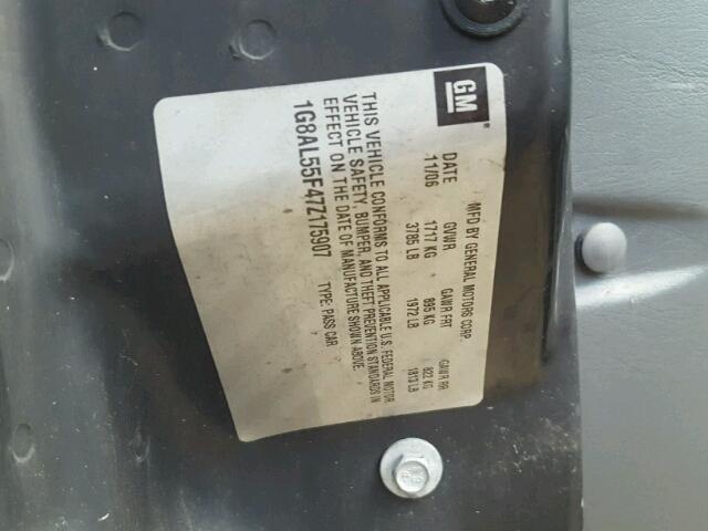 1G8AL55F47Z175907 - 2007 SATURN ION LEVEL GRAY photo 10