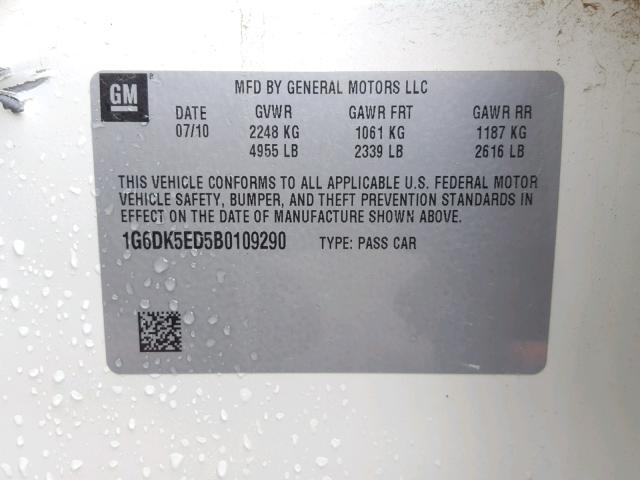 1G6DK5ED5B0109290 - 2011 CADILLAC CTS PERFOR أبيض صورة 10