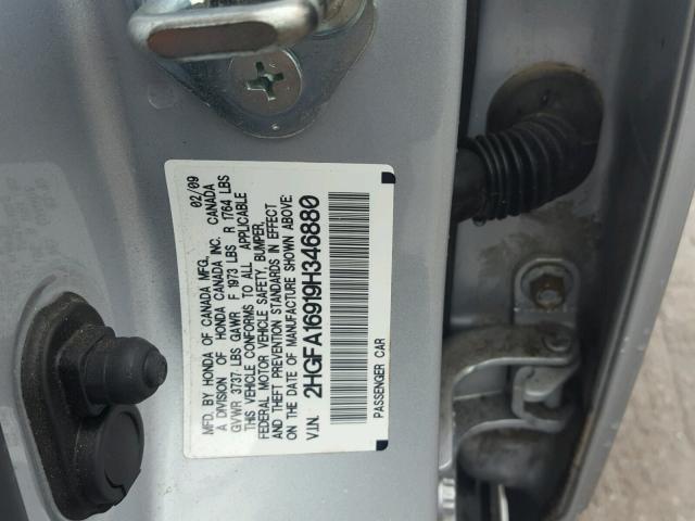 2HGFA16919H346880 - 2009 HONDA CIVIC EXL 银色 照片 10