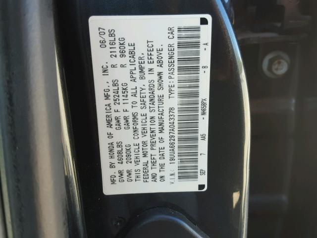 19UUA66297A043378 - 2007 ACURA TL GRAY photo 10