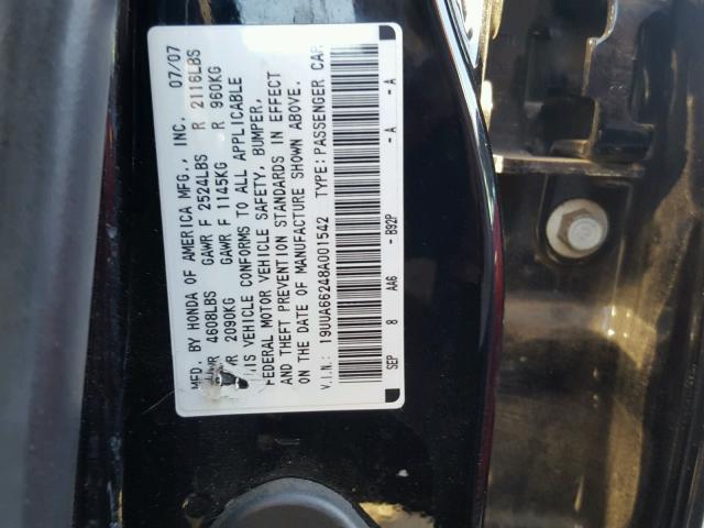 19UUA66248A001542 - 2008 ACURA TL BLACK photo 10