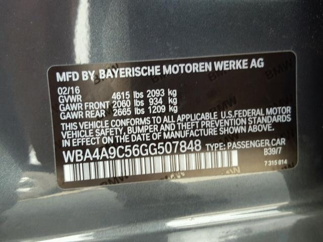 WBA4A9C56GG507848 - 2016 BMW 428 I GRAY photo 10