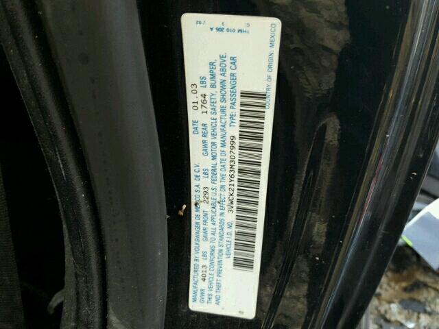 3VWCK21Y63M307999 - 2003 VOLKSWAGEN NEW BEETLE 黑色 照片 10