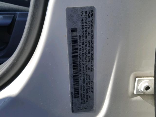 3VW2K7AJ6CM327424 - 2012 VOLKSWAGEN JETTA BASE Սպիտակ լուսանկար 10