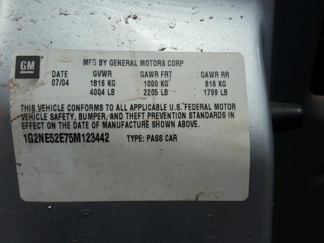 1G2NE52E75M123442 - 2005 PONTIAC GRAND AM S Gümüş foto 10