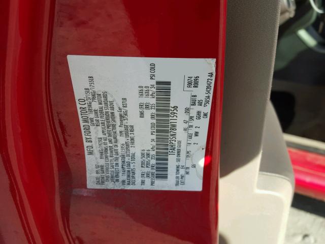 1FAHP35N78W115956 - 2008 FORD FOCUS SE RED photo 10