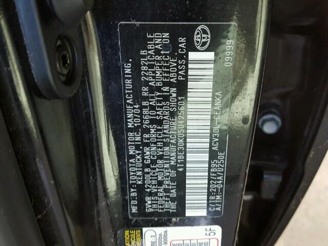 4T1BE30K05U425601 - 2005 TOYOTA CAMRY LE BLACK photo 10