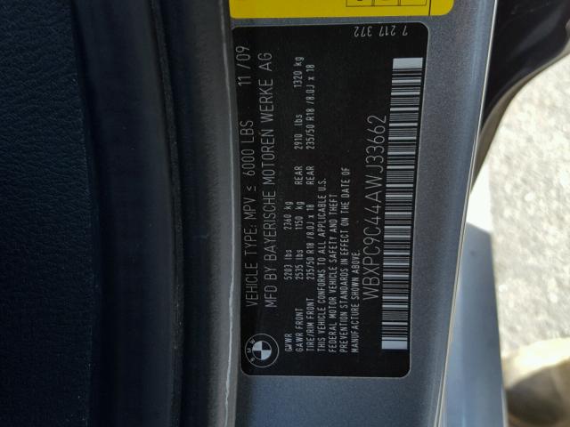 WBXPC9C44AWJ33662 - 2010 BMW X3 XDRIVE3 GRAY photo 10